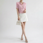 Cardigan “Paris Chic” – top in maglia a coste con bottoni gioiello