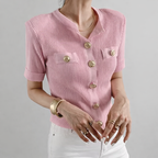 Cardigan “Paris Chic” – top in maglia a coste con bottoni gioiello